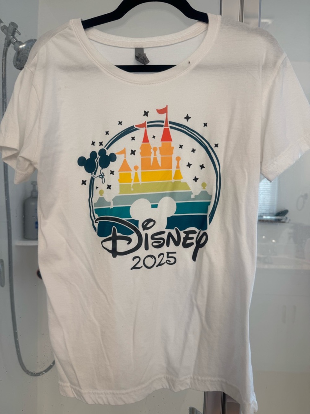 Disney White Tee with Rainbow Castle Graphic